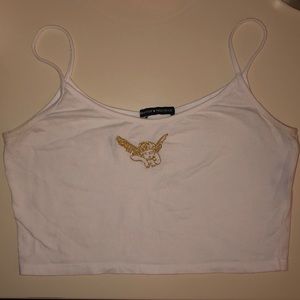 Brandy Melville white angel embroidered tank top